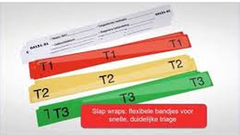 Slapwraps in de kleuren rood (T1), geel (T2) en groen (T3)
