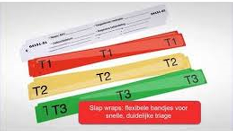  Slapwraps in de kleuren rood (T1), geel (T2) en groen (T3)